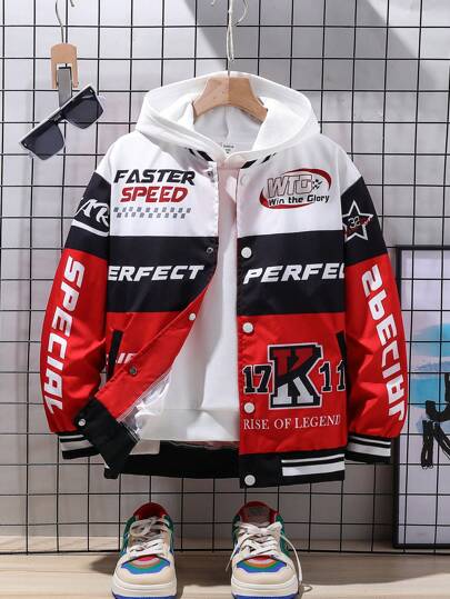 SHEIN 1 件 Tween Boy 时尚红色印花马甲、休闲背心