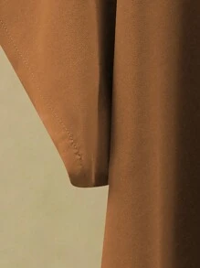 EMERY ROSE 2pcs Plus Size Casual Solid Color Batwing Sleeve Shirt And Pants Set - Coffee Brown - View 7