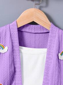 SHEIN 2 piezas Conjunto de chaqueta azul arcoíris colorida + falda plisada para niñas, vuelta al colegio - Morado - Ver 5