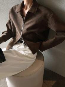 DAZY Women's Loose Zipper, Stand Collar Pockets Regular Jacket,Fall Women Clothes Leather Jacket Women Coats - Brown - View 6