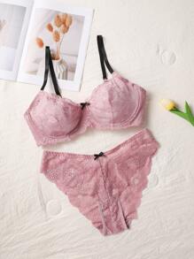 Ensemble De Lingerie Sexy En Patchwork De Décoration En Dentelle Pour Femmes