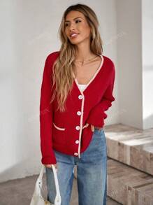 Women's Autumn/Winter Open Front Loose Cardigan With Ribbed Edges, Long Sleeve