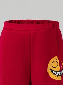 Conjunto de 2 peças de moletom branco casual para meninos adolescentes, calças com estampa vermelha e bolsa tiracolo