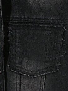 SHEIN 青少年男孩时尚休闲黑色牛仔布内衬，更加保暖，羊毛内衬无袖牛仔背心，适合日常穿着和秋冬季儿童服装 - 黑色 - 查看 7