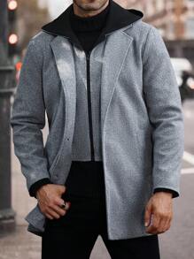 Manfinity Homme Chaqueta larga con cuello para hombre para otoño e invierno, con bolsillos, informal