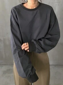 FRIFUL Women's Loose Fit Heart Pattern Contrast Color Sweatshirt - Grey - View 2