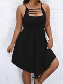 Calvaya Đầm không tay hở vai màu trơn cỡ lớn - màu đen - Xem 5