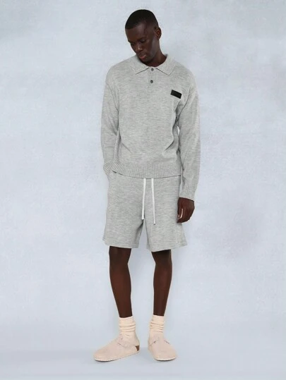 SUMWON Luxury Knit Polo Co-Ord Set Bermuda Drawstring Shorts Athletic Lounge Wear Two Piece Set Autumn Winter Leisure Suite