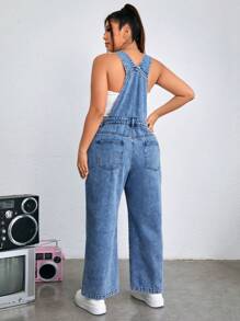 SHEIN EZwear Peto vaquero azul casual, holgado y ajustable para mujer de talla grande