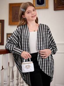 SHEIN 1pc Girls' Loose Fit Houndstooth Batwing Formal Jacket, Autumn - Black and White - View 4