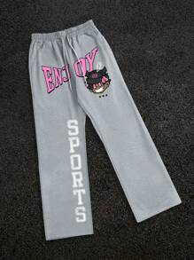 Manfinity EMRG Men's Streetwear Loose Letter Graphic Drawstring Waist Slant Pocket Sweatpants - Grey - View 1