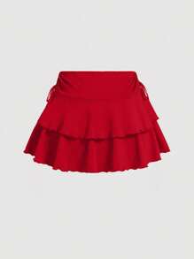 SHEIN Girlism تنورة كاجوال مع شورت خصر رباط للمراهقات