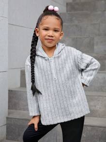 SHEIN 年轻女孩纯色宽松连帽休闲T恤 - 灰色 - 查看 5