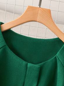 SHEIN Unity Plus Size Plain Crew Neck Long Sleeve Overcoat - Dark Green - View 4