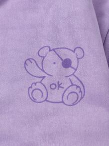 Sparklyn Tween Girl Solid Bear Print Hooded Sweatshirt - Purple - View 4