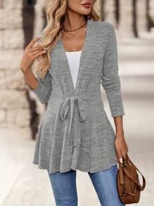 EMERY ROSE Women's Casual Solid Color Front Tie Fitted Jacket - Grey - View 6