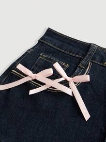 SHEIN MOD Women's Denim Mini Skirt With Butterfly Accent And Ruffles Hem In Leopard Print - Multicolor - View 3