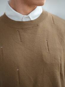 Manfinity Roghcode Men's Solid Color Crew Neck Casual Sweater Vest With Holes, Autumn & Winter - Khaki - View 6