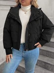 Calvaya Plus Size Fashionable Hooded Loose Casual Down& Feathers Jacket