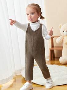 SHEIN 新生女婴宝宝和妈妈配套罗纹针织连体衣，卡其色，适合家庭聚会、玩耍、户外 - 駝色 - 查看 2