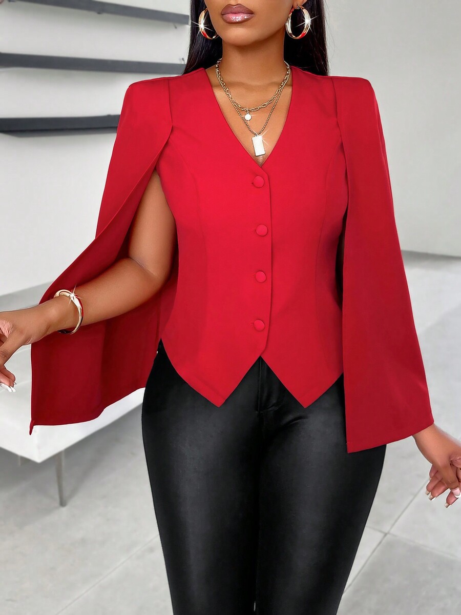 SHEIN Slayr Blazer Cape Design With Irregular Hem Red SHEIN USA