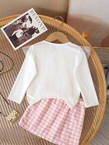 SHEIN Baby Girl Cute Knit Contrast Mesh Long Sleeve Blouse, Autumn/Winter - White - View 2