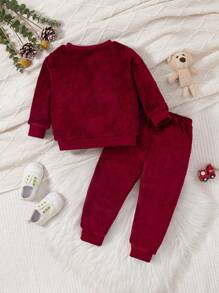 SHEIN Playful Pals Round-Neck Adorable Baby Plush Baby Boy Outfit - Red - View 2