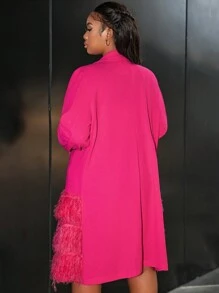 Slaydiva Elegant & Party & Gathering & Date Plain Burgundy Lapel Flounce Layered Fringe Embellished Plus Size Women Jacket Spring Autumn