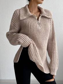 Chiquease Nuevo suéter de punto suelto de manga larga con cremallera para mujer para otoño e invierno