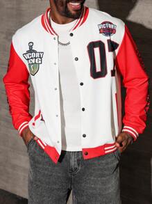 Manfinity LEGND Chaqueta de béisbol casual de manga larga con estampado de letras, para hombre de talla grande, primavera/otoño - Multicolor - Ver 3