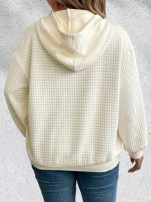 EMERY ROSE Plus Size Casual Sunflower Print Drawstring Hoodie, Autumn Pullover Fall Winter - Apricot - View 2