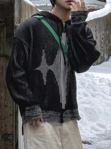 DAZY Men's Casual Pattern Cardigan Sweater, Autumn Jacket Hoodie - Black - View 5