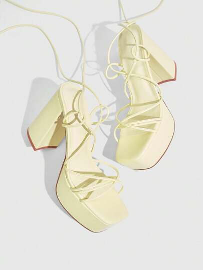 CUCCOO SZL 女士纯色镂空简约休闲高跟凉鞋