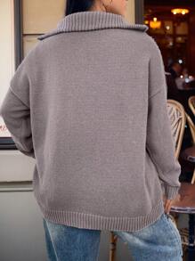 Calvaya Áo len nữ cỡ lớn kiểu dáng thường ngày, vai rớt, cổ khóa kéo, thích hợp mặc mùa đông. - Bụi tím - Xem 2