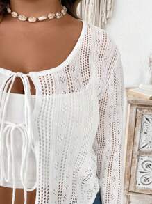 Calvaya Plus Size Casual Hollow-Out Knitted Cardigan, Autumn