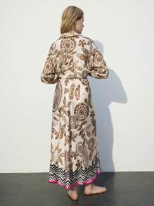 Maija 2-częściowy damski swobodny zestaw bluzki i spódnicy z nadrukiem roślinnym, jesień