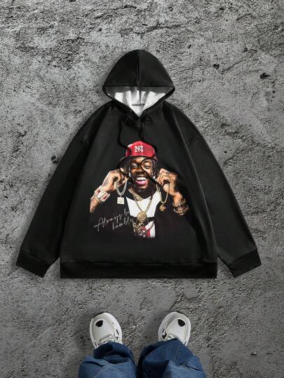 Manfinity LEGND Plus Size Men's Long Sleeve Hooded Sweatshirt With Graphic Print, Casual Daily Wear