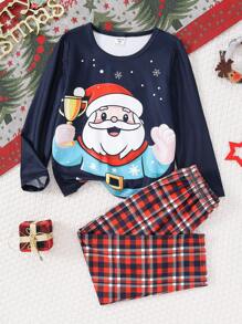 Bộ đồ ngủ dài tay vải chống cháy in họa tiết ông già Noel dễ thương cho bé trai 2 món - Nhiều màu - Xem 6