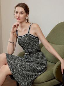 MOTF PREMIUM 混色印花 RINGER SLIP MIDI 连衣裙（无腰带） - 黑色 - 查看 4