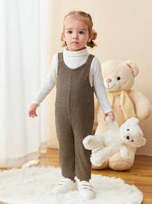 SHEIN 新生女婴宝宝和妈妈配套罗纹针织连体衣，卡其色，适合家庭聚会、玩耍、户外 - 駝色 - 查看 4