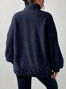 SHEIN Frenchy Schlicht-Frontreißverschluss Langarm Basis Kapuzenpullover, Lässiger Alltagsvertrag, Langarm Oberteile - marineblau - Übersicht 2