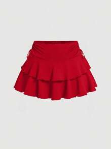 SHEIN Girlism تنورة كاجوال مع شورت خصر رباط للمراهقات