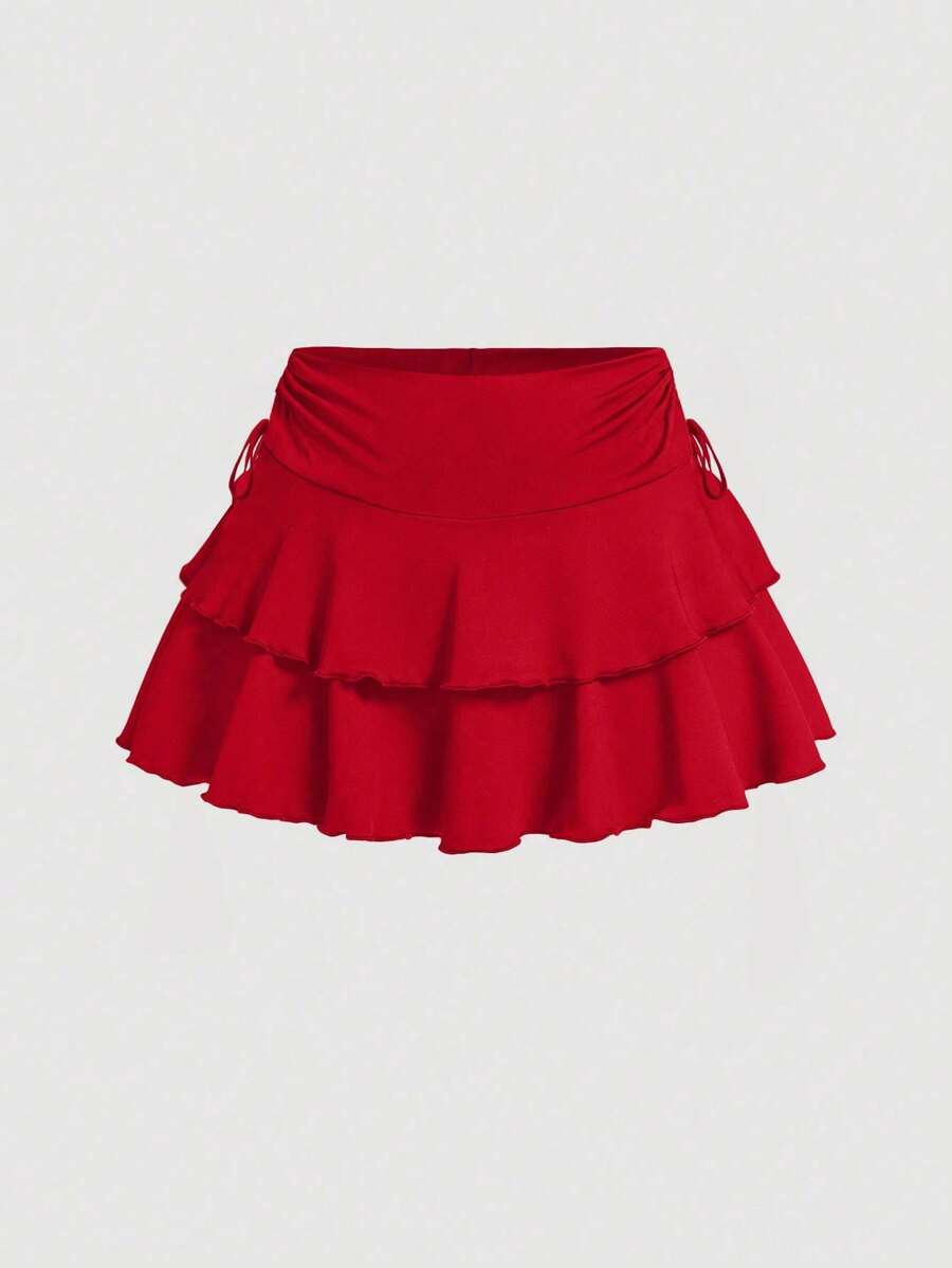 SHEIN Girlism تنورة كاجوال مع شورت خصر رباط للمراهقات