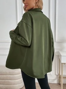 SHEIN LUNE Women's Regular Jacket With Shirt Collar, Long Sleeves, Single Breasted, Slit, Welt Pockets, In Autumn/Winter Compound Fabric - Army Green - View 2