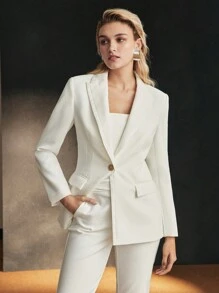 MOTF PREMIUM CHI TIẾT VỀ CỔ ÁO KHOÁC CÓ MỘT CÚC - trắng - Xem 2