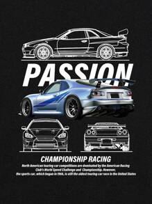 Manfinity Dauomo Men's Summer Casual Printed T-Shirt, Loose Short Sleeve Tee, Gift For Car Enthusiasts, Car-Themed T-Shirt - Black - View 3