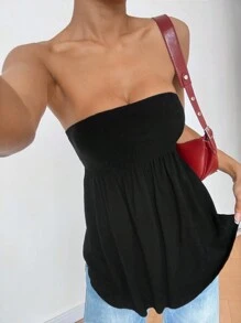 SHEIN EZwear Women Solid Color Ruffle Hem Camisole Top - Black - View 1