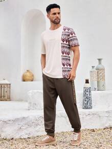 Manfinity Homme Męskie brązowe, patchworkowe, ściągane sznurkiem spodnie dresowe na co dzień