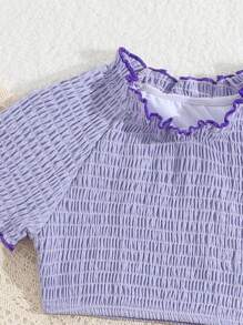 Young Girl Summer Beach Halter Crop Top & Triangle Bikini Set - Mauve Purple - View 3