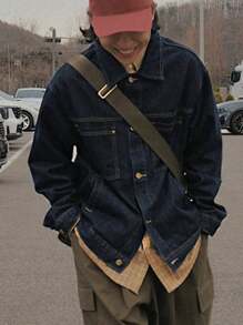 DAZY Men's Casual Loose Fit Denim Jacket, Fall - Navy Blue - View 9